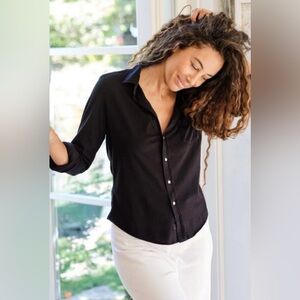 Frank & Eileen Barry Jersey Knit Button Up Long Sleeve Shirt in Black Size Large